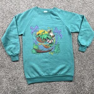 Vintage Dinosaur Sweater‎ Kids Size 16-18 Cool Skateboard Radical Fun 1986 80's